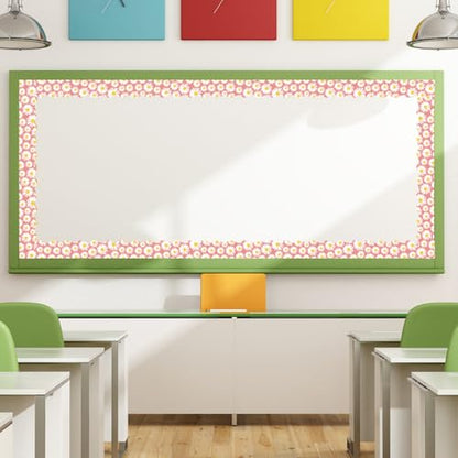 Whaline 32.8ft Daisy Bulletin Board Border Pink White Daisy Flower Floral Die-Cut Border Trim for Chalkboard Wall Decoration - style: White Daisy Flower