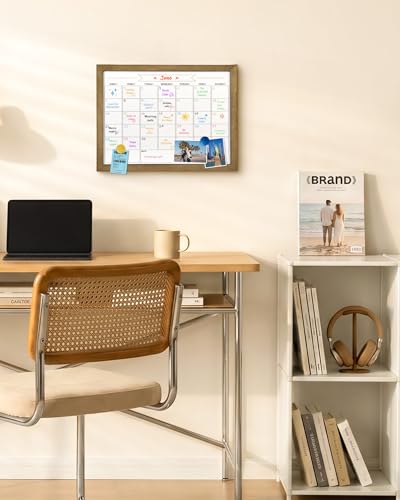 Dry Erase Monthly Calendar Whiteboard, Magnetic Surface White Board for Wall, Office/School/Home, Solid Pine Wood Rustic Brwon Frame Hanging Board & Planning Board, 13"x 17" (YL-RB-3343-B) - color: Rustic Brwon, size: 17"W x 13"H