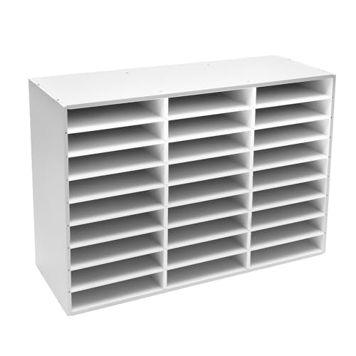 Literature Organizer, 27 Slots Wooden Mailbox for Classroom, Countertop Literature Sorter with Adjustable Shelves, Office Mailbox Cubbies, White Student Mailboxes for Home Office School