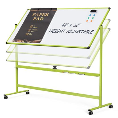 Rolling Whiteboard, 48x32 Inches Mobile Whiteboard on Wheels, Magnetic Dry Erase Board with Stand, Standing White Board for Office, School, Home, Large Double Sided White Board with Paper Pad - color: Green, size: 48"x32"