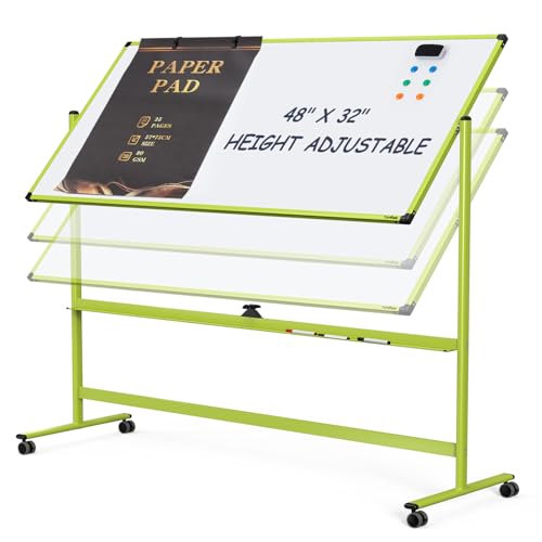 Rolling Whiteboard, 48x32 Inches Mobile Whiteboard on Wheels, Magnetic Dry Erase Board with Stand, Standing White Board for Office, School, Home, Large Double Sided White Board with Paper Pad - color: Green, size: 48"x32"