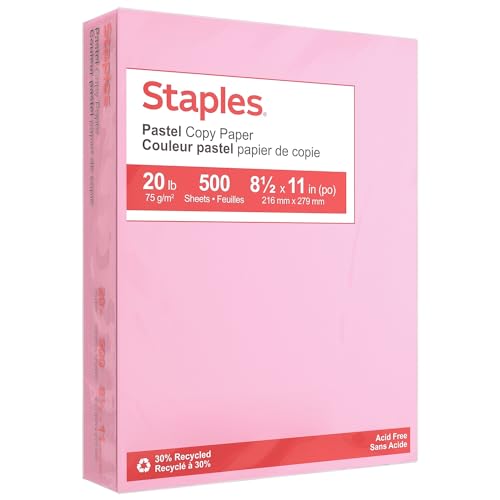 Staples Pastel Colored Copy Paper 8 1/2-Inch x 11-Inch Pink 500/Ream, For Office, School & Home - style: Pink