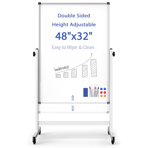 Rolling Whiteboard on Wheels, Double-Sided Magnetic Dry Erase Board with Stand, Mobile White Board for Office, Classroom, Home (32" x 48") - color: White, size: 32"W x 48"H