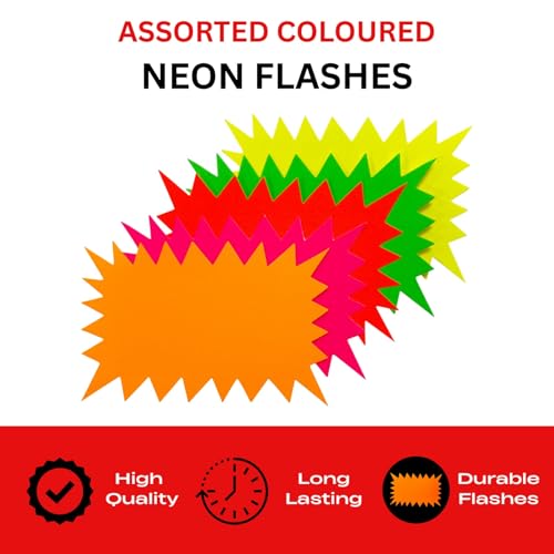 Pack of 20 Assorted Coloured Neon Fluorescent Flashes 200 x 150mm