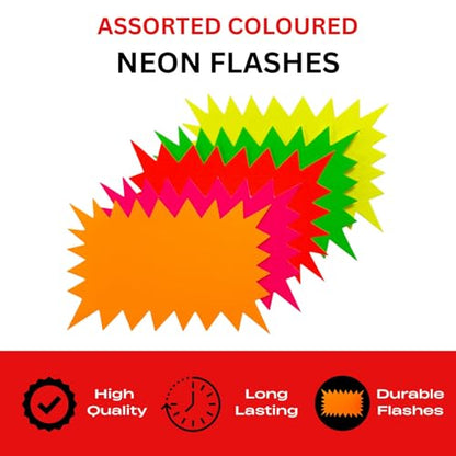Pack of 20 Assorted Coloured Neon Fluorescent Flashes 200 x 150mm