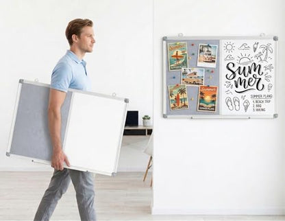 Bulletin Board Whiteboard Combo, 24" x 18" Fabric Magnetic Dry Erase Board | Half Dry-erase for Writing Half Grey Felt Bulletin Board for Pinning, Wall Mount Combination Board for Home Office School - size: 24" x 18"