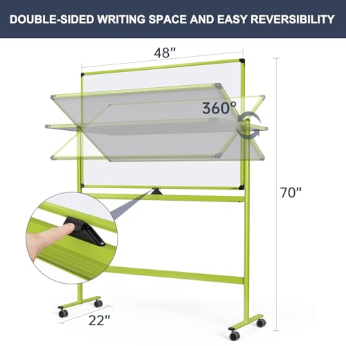 Rolling Whiteboard, 48x32 Inches Mobile Whiteboard on Wheels, Magnetic Dry Erase Board with Stand, Standing White Board for Office, School, Home, Large Double Sided White Board with Paper Pad - color: Green, size: 48"x32"