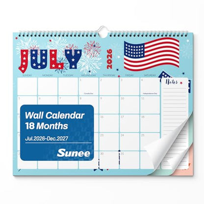 SUNEE 2026-2027 Calendar - 18 Months Wall Calendar Jul. 2026 - Dec. 2027, 14.5"x11.5" Big Grid Hanging Calendar with Note for Organizing & Planning, Cute - color: Cute