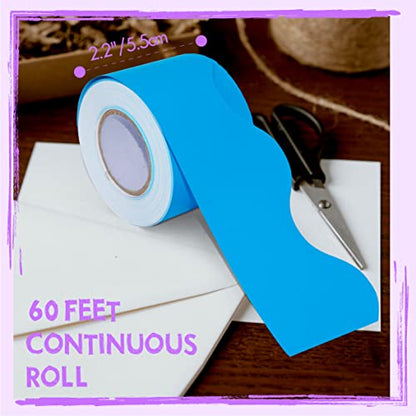 60 Feet Bulletin Board Borders, Pure Blue Scalloped Rolled Border Trim with Wavy Line Design for School, Classroom & Offices - color: Blue (60 Feet)