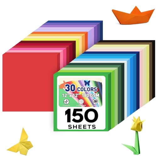MAXECHO 12" X 12" Colored Cardstock Bulk 150 Assorted Sheets in 30 Colors Construction Paper Card Stock Printer Paper for DIY Crafts, Kids School Supplies, Cricut, 180 GSM - color: Multicolor, size: 12inch x 12inch, 150 Sheets