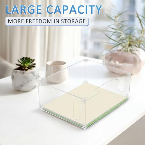 Novabright 1 Pack Acrylic File Organizer Box with Handles, Clear Hanging File Organizer for Letter Size/a4 Filing Crate Bin Holder for Desk, Office, Home, School (Letter,12.2" L x 5.51" W x 9.84" H)