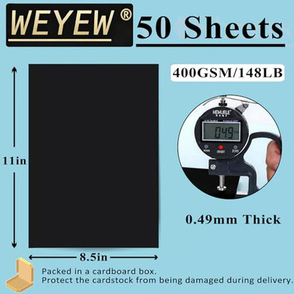 50 Sheets 148lb Black Cardstock, 8.5" x 11", Extra Heavy Duty Black Paper for Card Base DIY Craft Card Making, 148LB Cover 400 GSM - color: Black, size: 148lb-50sheets