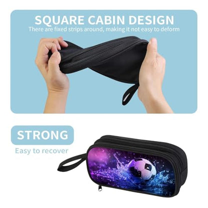 Firmiso Kids Pencil Case, Soccer Water Splash Graphic, Large Capacity Double Zipper Pencil Pouch with Compartments, Durable Polyester Stationery Organizer, Pen Bag for Boys Girls Teens - color: Soccer Water Splash