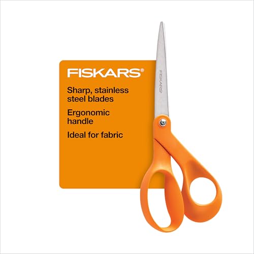 Fiskars 8" Original Orange-Handled Stainless Steel Scissors, Ergonomic & Keeps Material Flat, Sharp All-Purpose Paper & Fabric Scissors for Office, Arts, & Crafts (Pack of 12) - style: Orange-Handled 8" (Pack of 12)