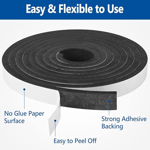Kikerike Self Adhesive Foam Tape Weatherstrip 1In x 1In x 13Ft High Density Foam Insulation Strips Foam Seal Weather Stripping with Strong Adhesive for Door and Window Sound Isolation Soundproofing - size: 1in x 1in x 13Ft
