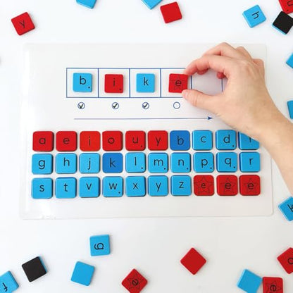 CVC Magnetic Letter Tiles and Spelling Writing Boards Set | 216 ABC Magnets, 6 Magnetic Letter Boards for CVC Literacy Spelling Reading Word Building Phonemic Awareness Practice