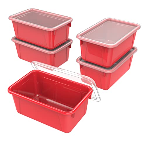 Storex Small Cubby Bins – Plastic Storage Containers for Classroom with Non-Snap Lid, 12.2 x 7.8 x 5.1 inches, Red, 5-Pack (62407A05C) - color: Red, size: 12.2 x 7.8 x 5.1 Inches, style: Bin with Cover