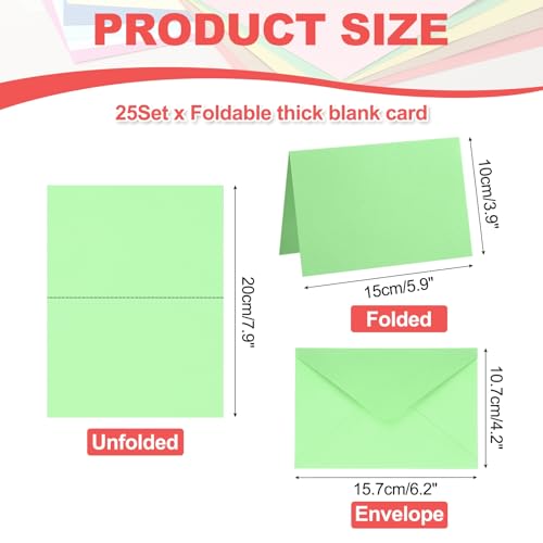 MECCANIXITY 25 Pack 5.9x7.9" Blank Cardstock Paper with Envelope, Light Green Card Stock Bulk Thick Folded Heavy Cardstock Paper for Printer DIY Cards Greeting Gift Wedding Postcards - color: Light Green