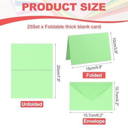MECCANIXITY 25 Pack 5.9x7.9" Blank Cardstock Paper with Envelope, Light Green Card Stock Bulk Thick Folded Heavy Cardstock Paper for Printer DIY Cards Greeting Gift Wedding Postcards - color: Light Green