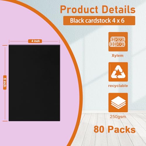 Silunkia 80 Sheets Black Cardstock 4 x 6 Printer Paper, 250gsm/92lb Thick Black Paper Card Stock for DIY Cards Making, Wedding Invitations, Crafting, Festival Blessings, Menus - color: Black, size: 4x6-80pcs