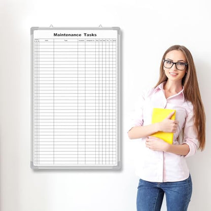 AmazingSpark Lined Whiteboard Blank Grid Aluminum Frame Dry Erase Board Reusable Wall Mounted Board for Scheduling, to Do Lists Weekly Planning Home Work(36 x 24 Inch,Vertical Maintenance Tasks) - size: 25"W x 2"H, style: Maintenance Tasks