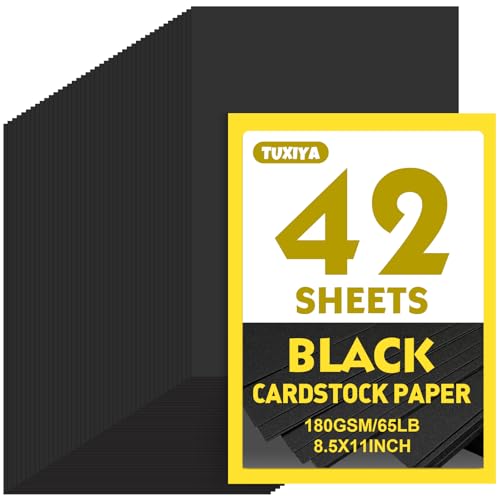 TUXIYA 8.5x11 Inch Black Cardstock Paper, 180 GSM/65 LB Heavyweight Card Stock, 42 Sheets Printer Paper for Invitations, DIY Cards, Arts, Crafts, Watercolor Projects - color: Black, size: 42P