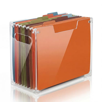 Novabright 1 Pack Acrylic File Organizer Box with Handles, Clear Hanging File Organizer for Letter Size/a4 Filing Crate Bin Holder for Desk, Office, Home, School (Letter,12.2" L x 5.51" W x 9.84" H)