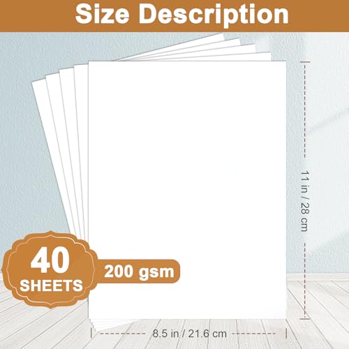 Silunkia 40 Sheets White Cardstock 8.5 x 11 Printer Paper, 75lb White Paper Card Stock for DIY Card Making, Thank You Cards, Business Cards, Wedding Invitations, Certificates, Menus - color: White