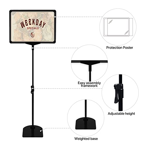Adjustable Sign Holder - 8.5 x 11 Inch, Table & Floor Stand, Vertical & Horizontal Display, Black (6Pcs) - size: 8.5"x11"-6Pcs