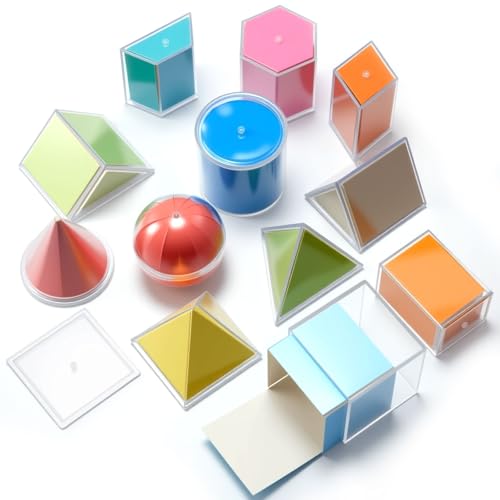 Faccito Geometric Solids 3D Shapes & 2D Folding Nets Folding Shapes Early Math Multicolored Blocks Manipulatives and Geometry Set for Classroom Homeschool Math Teacher Supplies(12 Styles) - style: 12 Styles