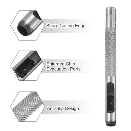 HARFINGTON 2pcs Leather Round Hole Punch, 5mm Hollow Hole Puncher Cutter Carbon Steel Circle Hole Punching Cutting Tool for Belt/DIY Leather Craft - size: 5mm