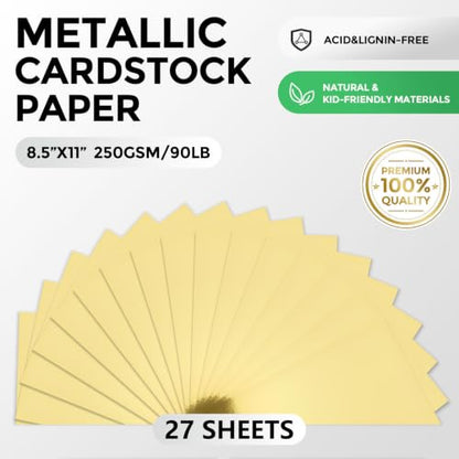 BOOKNOW 27 Sheets Metallic Gold Cardstock Paper, A4 Gold Glitter Paper for Card Making, Back to School Supplies, 90lb/250GSM