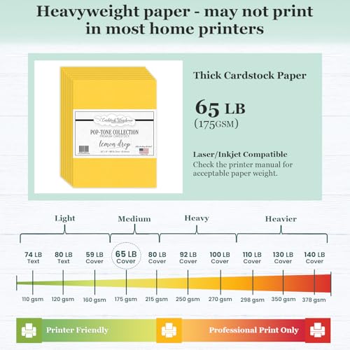 Cardstock Warehouse Pop-Tone Lemon Drop Yellow Cardstock Paper – 50 Sheets, 8.5 x 11" - 65 lb / 175 GSM Premium Yellow Card Stock for Die-cutting, Crafts, Printing, Card Making and DIY Projects - color: Lemon Drop Yellow