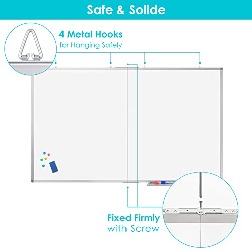 White Board Dry Erase 60x40, Large Magnetic Whiteboard Maxtek Dry Erase Boards for Wall, Aluminum Presentation Wall-Mounted Marker Board with a Long Pen Tray for School, Classroom, Office & Home - size: 60"W x 40"H, style: Style B