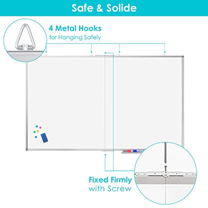 White Board Dry Erase 60x40, Large Magnetic Whiteboard Maxtek Dry Erase Boards for Wall, Aluminum Presentation Wall-Mounted Marker Board with a Long Pen Tray for School, Classroom, Office & Home - size: 60"W x 40"H, style: Style B