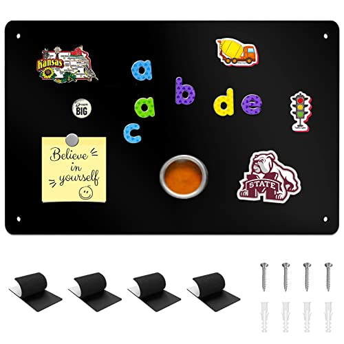 Magnetic Board, 17.1" x 11.8" Magnet Display,for Magnets and Bulletin Board,Suitable for Wall, Refrigerator, Compartment, Cabinet etc,Comes with Dual Lock Tape for Easy Hanging (Black) - color: Black, size: 17"W x 11.8"H