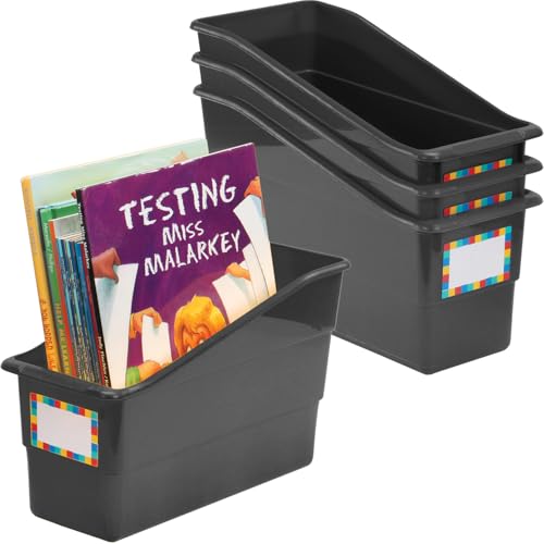 Really Good Stuff Durable Book and Binder Holder - 4 Pack, Black Color, 5.5? x 12.5? x 7.5?, Classroom Organization, Storage Solution, Sturdy and Versatile - color: Black