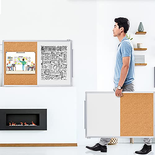 Magnetic White Board and Cork Board Combo, 36 X 24 inches Whiteboard Bulletin Combination Board, Wall Mounted Dry Erase Message Board for Home, School and Office - size: 36 x 24 inch