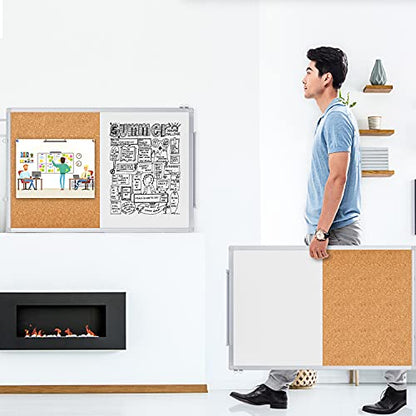 Magnetic White Board and Cork Board Combo, 36 X 24 inches Whiteboard Bulletin Combination Board, Wall Mounted Dry Erase Message Board for Home, School and Office - size: 36 x 24 inch