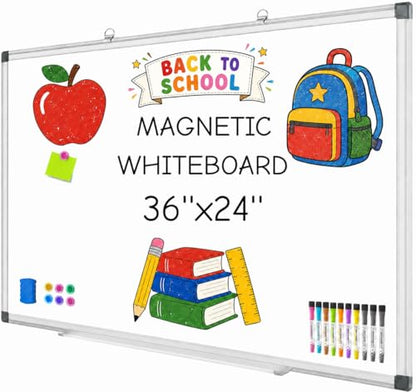 Grtard 36" x 24" Magnetic Dry Erase Board, Large Hanging Magnetic White Board with Aluminum Frame, Smooth Writing Presentation Whiteboard Suitable for Home, Office, Classroom & Kitchen - size: 36"W x 24"H
