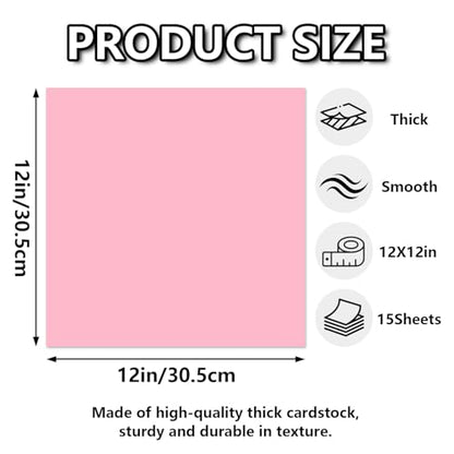 15 Sheets Pink Cardstock 12"x12",250gsm/90lb Heavyweight Cover Cardstock Paper, Thick and Smooth Card Stock Perfect for Card Making, Scrapbooking and Crafts (Pink) - color: Pink