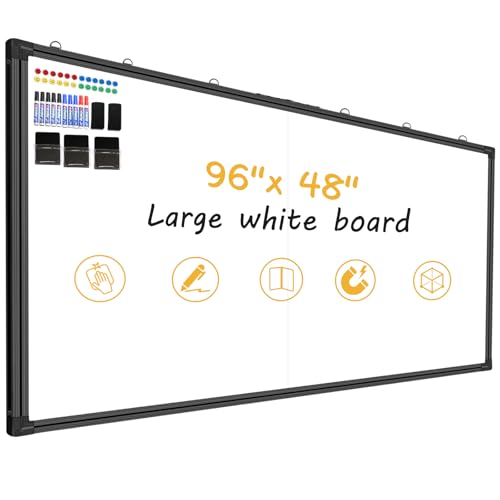 96"X48" Large Magnetic Whiteboard - 8x4 Feet Non-Reflective Coated Surface, Foldable Dry Erase Board, Black Aluminum Frame ，Suitable for Training Rooms and (Professional Accessory Set) - color: Black, size: 96"W x 48"H