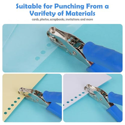 AEFFNOC Single Hole Punch, One Hole Puncher with Soft Grip Handle, 1/4 Inch Paper Hole Punches, Small Hole Punchers with Paper Mess Tray, 6 Sheets Capacity, for Crafts, Scrapbooks (Blue) - color: Blue 1/4 inch