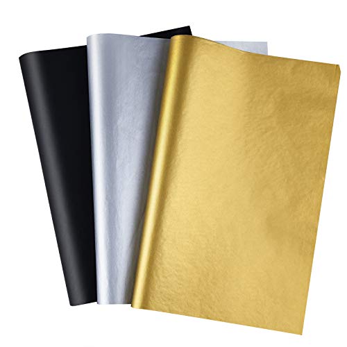CHRORINE 50 Sheets Tissue Paper Gold Silver Black Wrapping Paper Bulk for Graduation Wedding Birthday DIY and Craft Decor - color: Gold Silver Black