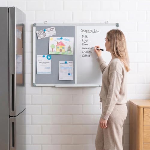 Bulletin Board Whiteboard Combo, 24" x 18" Fabric Magnetic Dry Erase Board | Half Dry-erase for Writing Half Grey Felt Bulletin Board for Pinning, Wall Mount Combination Board for Home Office School - size: 24" x 18"