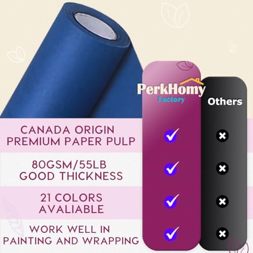 PerkHomy 17.8" x 1,440" (120') Blue Kraft Paper Roll for Craft Bulletin Board Paper Art Table Covering Crafting Gift Wrapping Bouquet Packing Parcel 80GSM 55LB (Blue, 17.8" x 120') - color: Blue, size: 17.8" Width x 120' Length