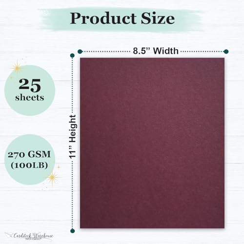 Cardstock Warehouse Colorplan Claret Burgundy Cardstock Paper – 25 Sheets, 8.5 x 11" – 100 lb. / 270 GSM Premium Matte Cover Cardstock for Invitations, Card Making, Scrapbooking & DIY Projects - color: Claret