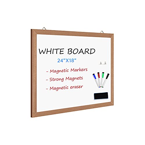 Magnetic Whiteboard for Wall, 24" X 18", Dry Erase White Board with Natural Wood Frame for Home, Office, School…… - size: 24"W x 18"H