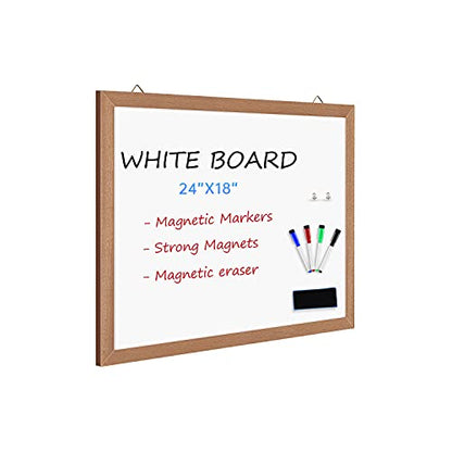 Magnetic Whiteboard for Wall, 24" X 18", Dry Erase White Board with Natural Wood Frame for Home, Office, School…… - size: 24"W x 18"H