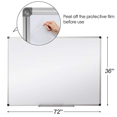 XIWODE 72"x36" Large Presentation Whiteboard, Magnetic Dry Erase Board Aluminum Frame Wall-Mounted with Long Pen Tray for Office Conference School - color: Silver, size: 36x72 Inches